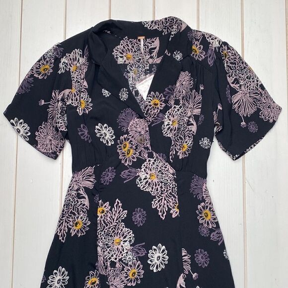 NWT Free People Floral Blue Hawaii Dress in Black - Picture 5 of 12